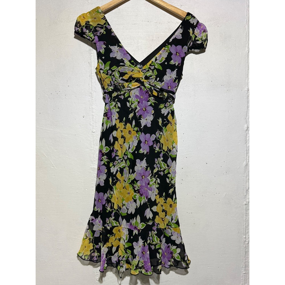 Maurices Womens Plus Size 3 3X Floral V-Neck Ruffle Hem Dress Black Purple